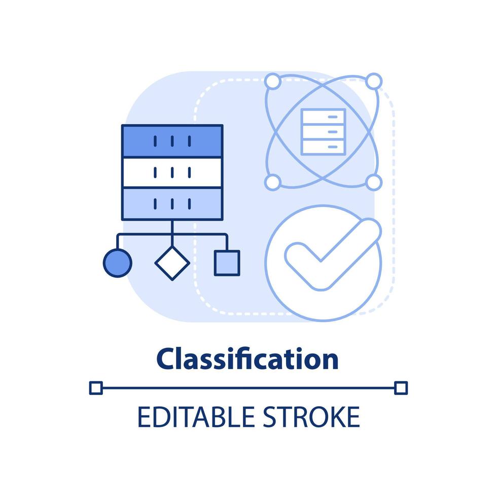 ícone de conceito azul claro de classificação. método de mineração de dados idéia abstrata ilustração de linha fina. categorizar aplicativos. desenho de contorno isolado. traço editável. vetor