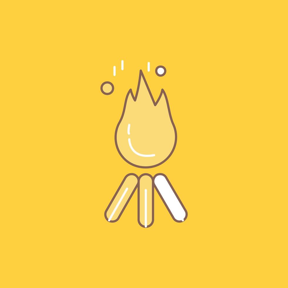 incêndio. chama. fogueira. acampamento. ícone cheio de linha plana de acampamento. botão de logotipo bonito sobre fundo amarelo para ui e ux. site ou aplicativo móvel vetor