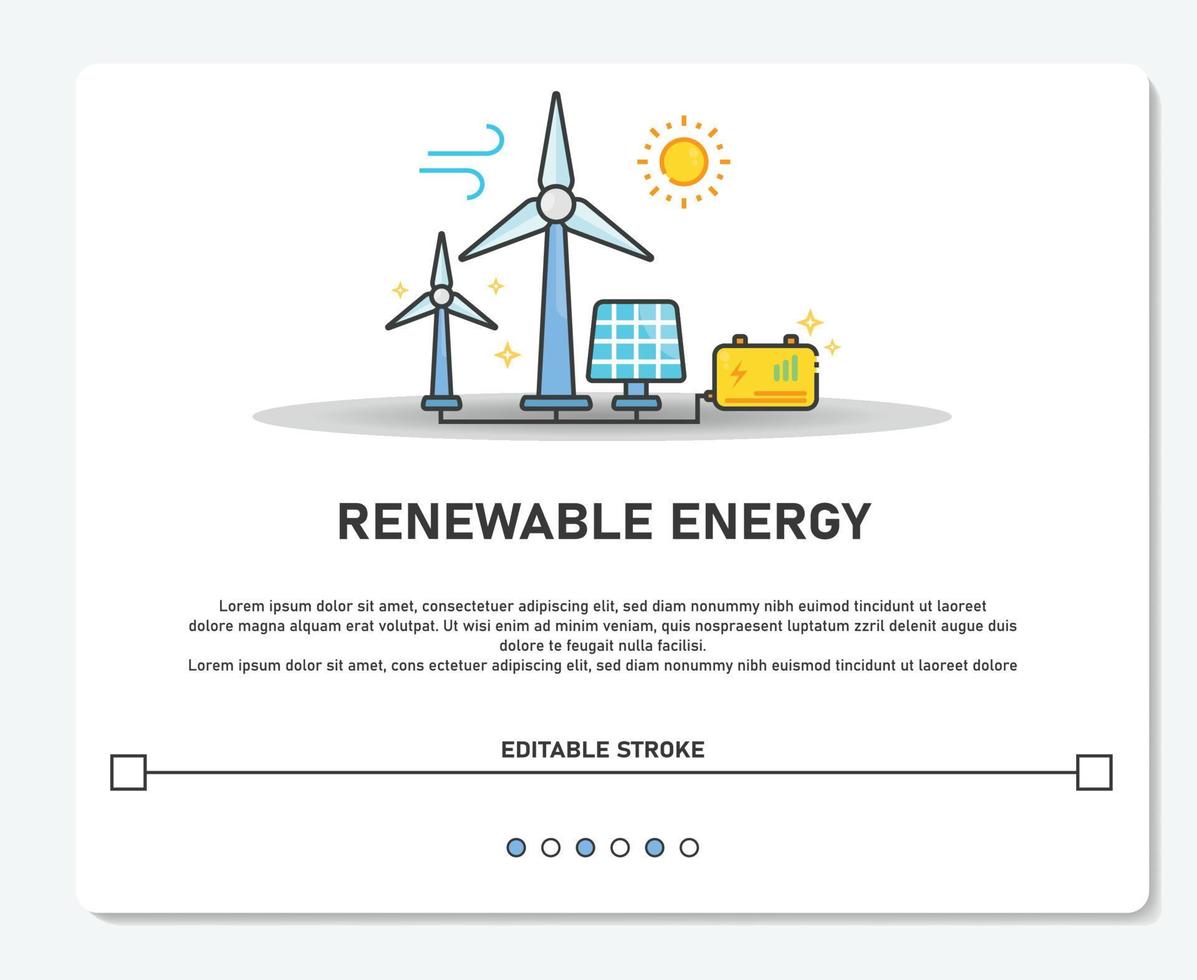 energia renovável turbina eólica painel solar simples vetor curso editável