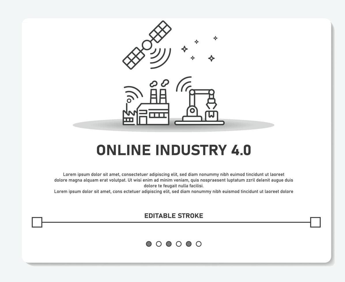 indústria on-line moderna 4.0 com fábrica de satélite e logotipo da máquina curso editável de vetor simples