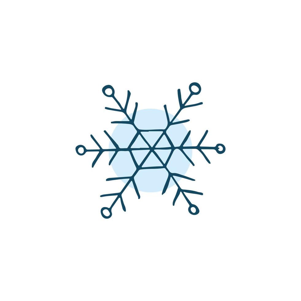 um floco de neve desenhado à mão. ilustração vetorial em estilo doodle. clima de inverno. olá 2023. feliz natal e feliz ano novo. elemento azul em um fundo branco. vetor