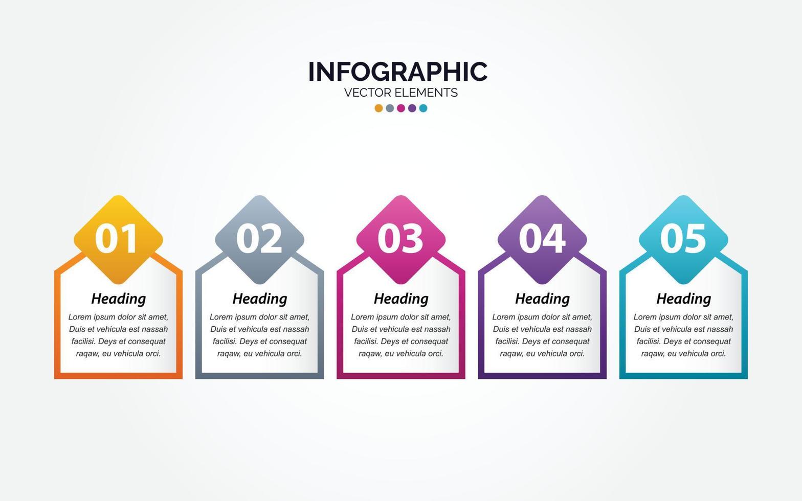 infográfico horizontal profissional de 5 opções com processos de opções de ícone 5 vetor