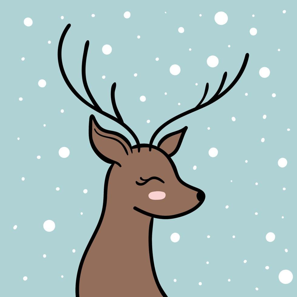 ilustração em vetor inverno rena bonito para crianças. doodle crianças de veado