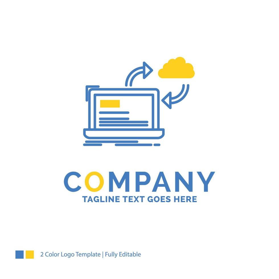 sincronizar. em processamento. dados. painel de controle. modelo de logotipo de negócios amarelo azul de setas. lugar de modelo de design criativo para slogan. vetor