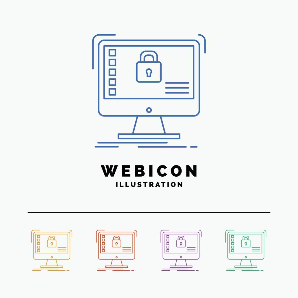 seguro. proteção. seguro. sistema. modelo de ícone de web de linha de 5 cores de dados isolado no branco. ilustração vetorial vetor