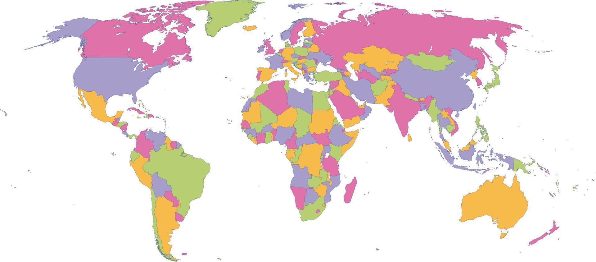 mapa do mundo em branco com quatro cores vetor