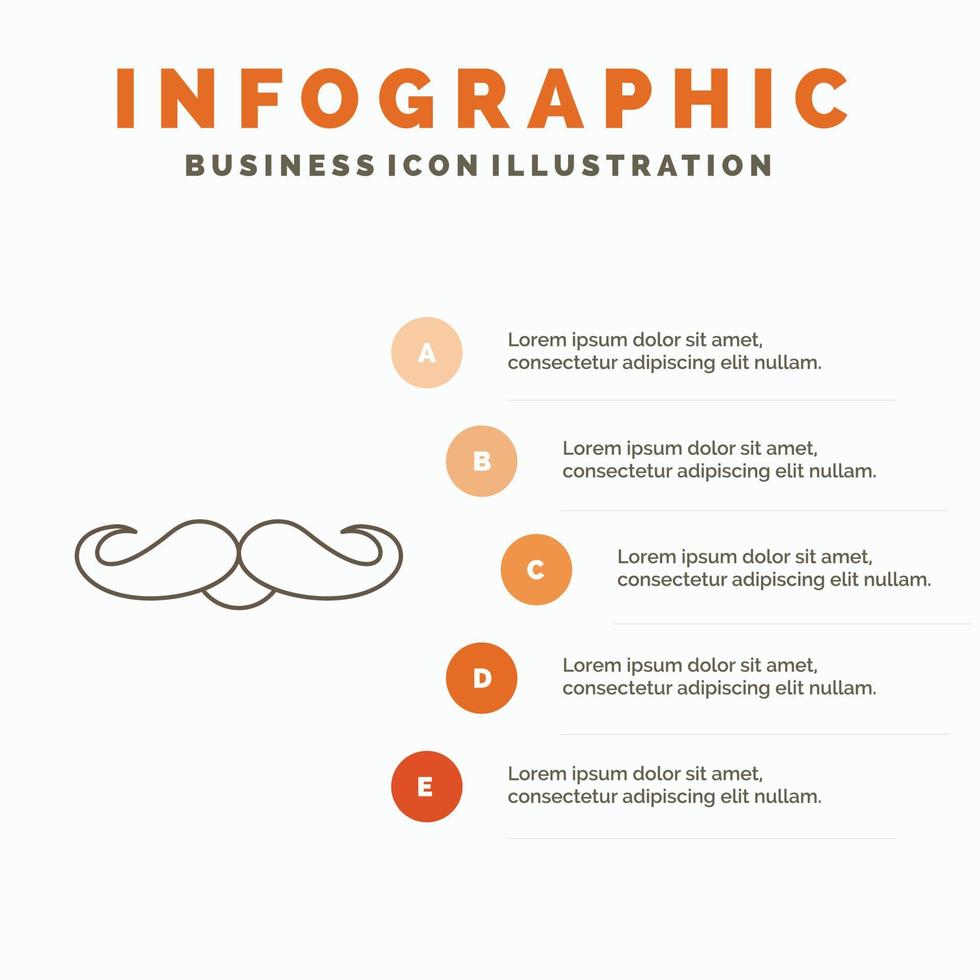 bigode. hipster. moveleiro. macho. modelo de infográficos de homens para site e apresentação. ícone de linha cinza com ilustração vetorial de estilo infográfico laranja vetor