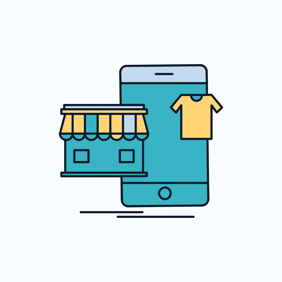 Shopping. roupas. Comprar. conectados. ícone plano de loja. sinal verde e amarelo e símbolos para site e aplicativo móvel. ilustração vetorial vetor