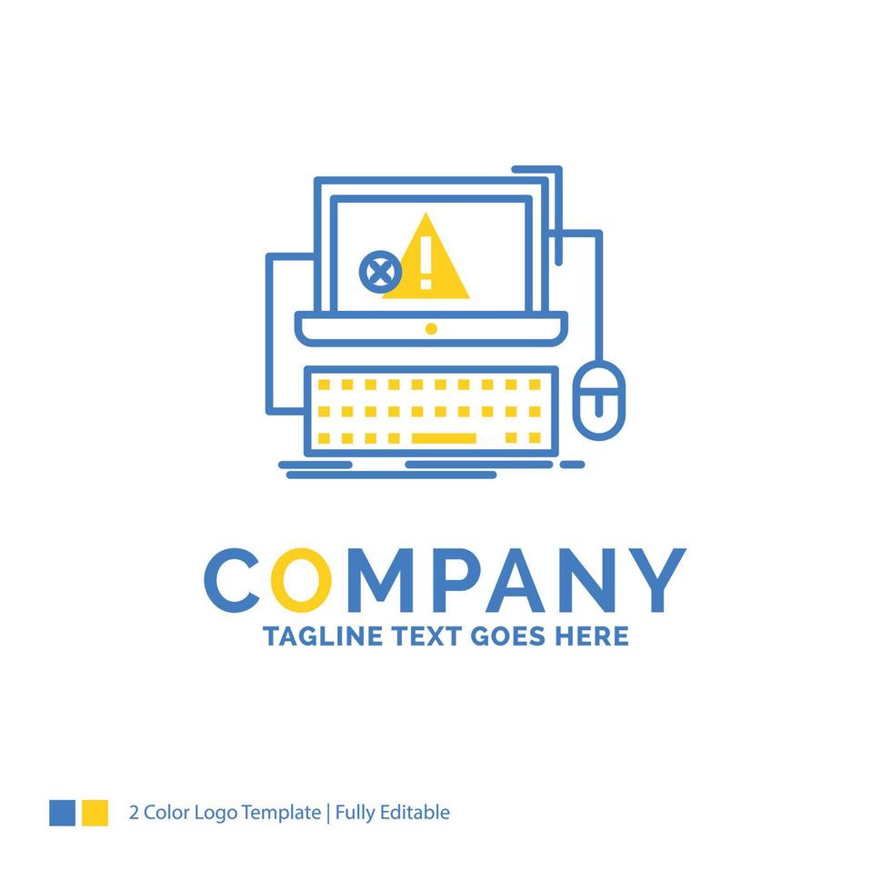 computador. batida. erro. falha. modelo de logotipo de negócios amarelo azul do sistema. lugar de modelo de design criativo para slogan. vetor