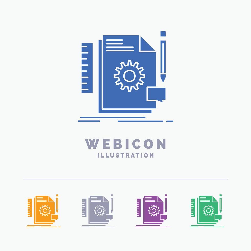 criativo. Projeto. desenvolve. retorno. suporte modelo de ícone de web glifo de 5 cores isolado no branco. ilustração vetorial vetor