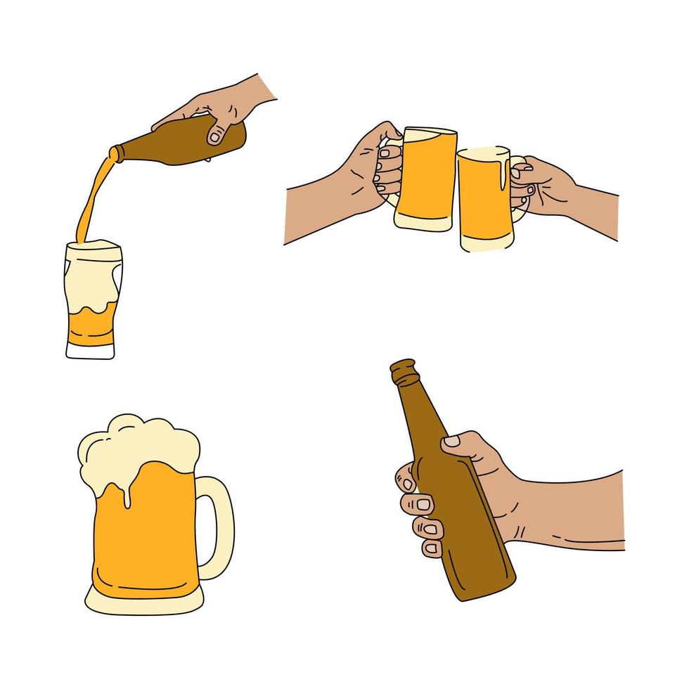 conjunto de cerveja desenhada à mão vetor