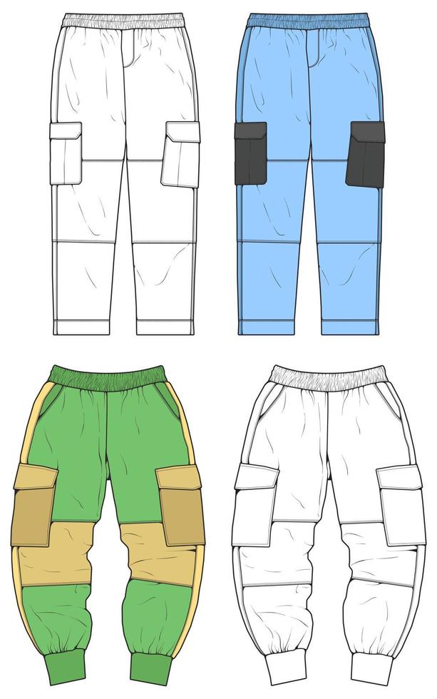 modelo de vetor de calças, calças de carga em um estilo de desenho, modelo de treinadores, ilustração vetorial.