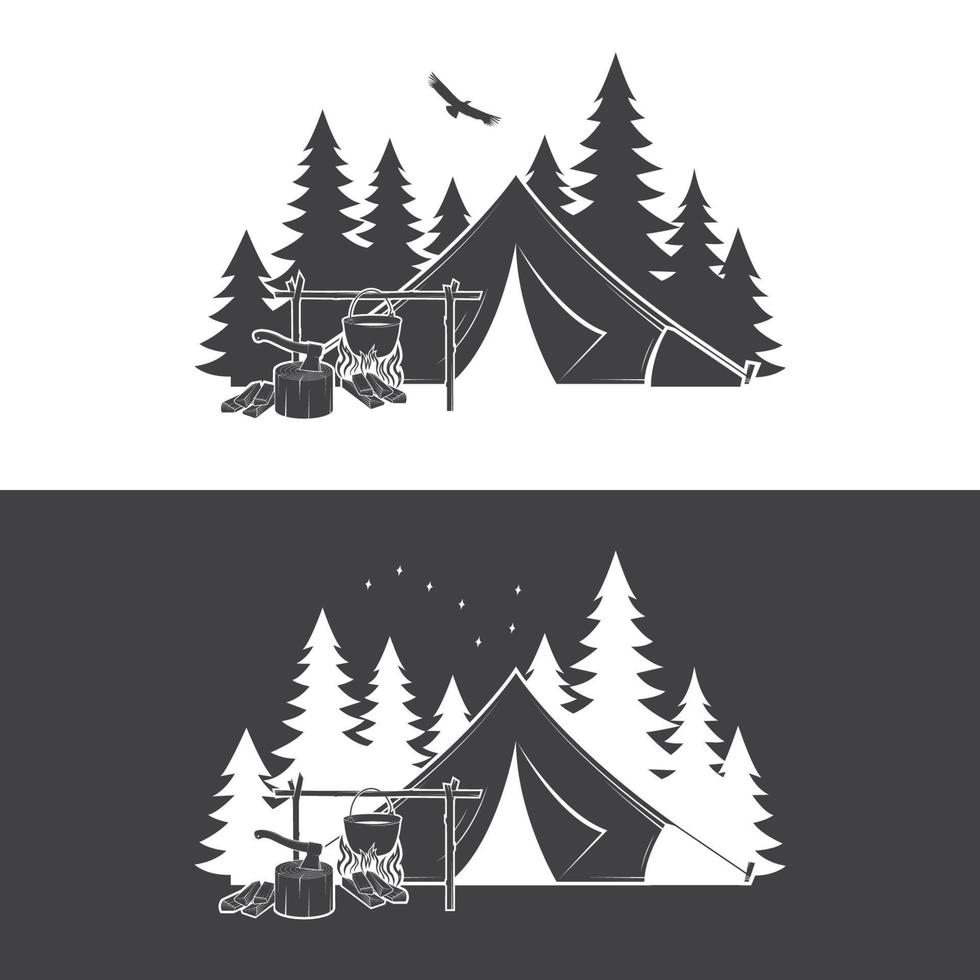 acampamento de verão dia e noite. ilustração vetorial. conceito para camisa ou logotipo, impressão, carimbo ou camiseta. vetor