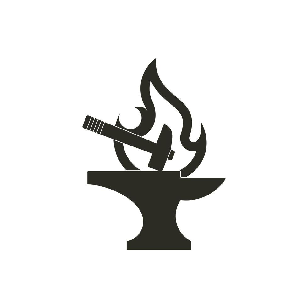 vetor de logotipo de símbolo de ferreiro de linha de chama plana