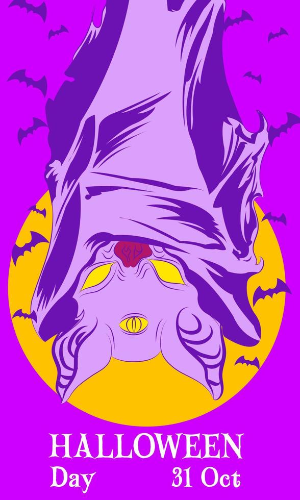 ilustração de personagem de desenho animado bonito vetor de morcego halloween com cor roxa
