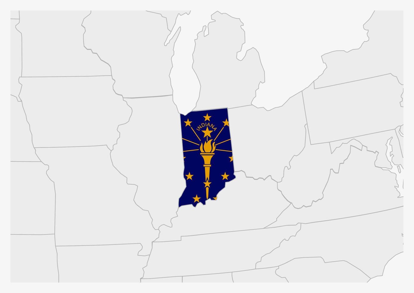 mapa de indiana do estado dos eua destacado nas cores da bandeira de indiana vetor