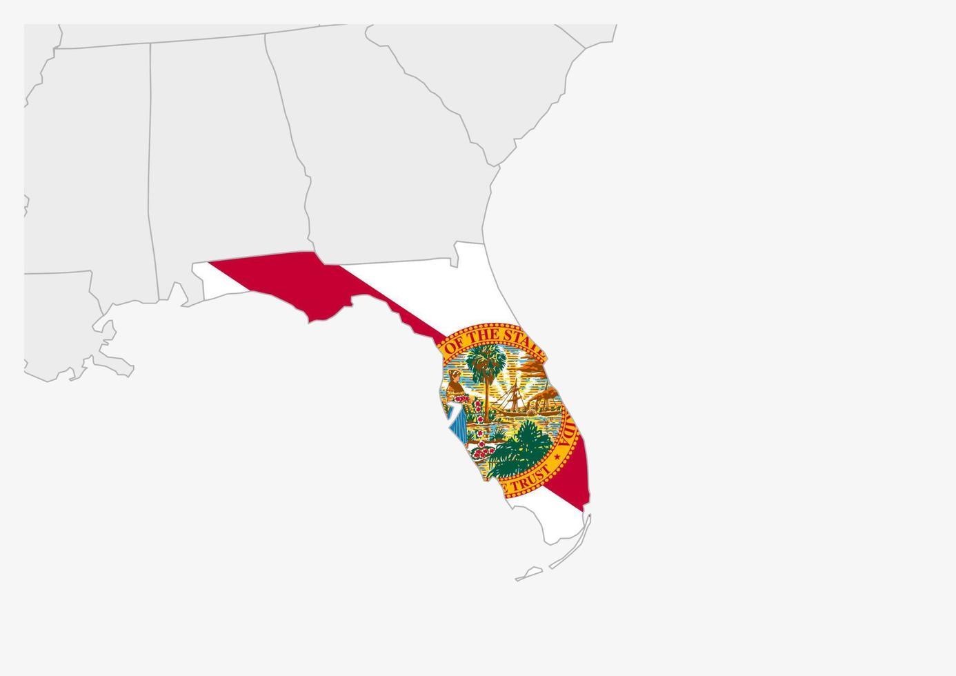 mapa do estado americano da flórida destacado nas cores da bandeira da flórida vetor