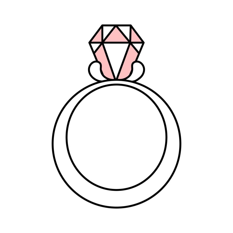 número com um diamante. anel de casamento para a proposta. joia. ícone de casamento simples. ilustração vetorial de rabiscos vetor