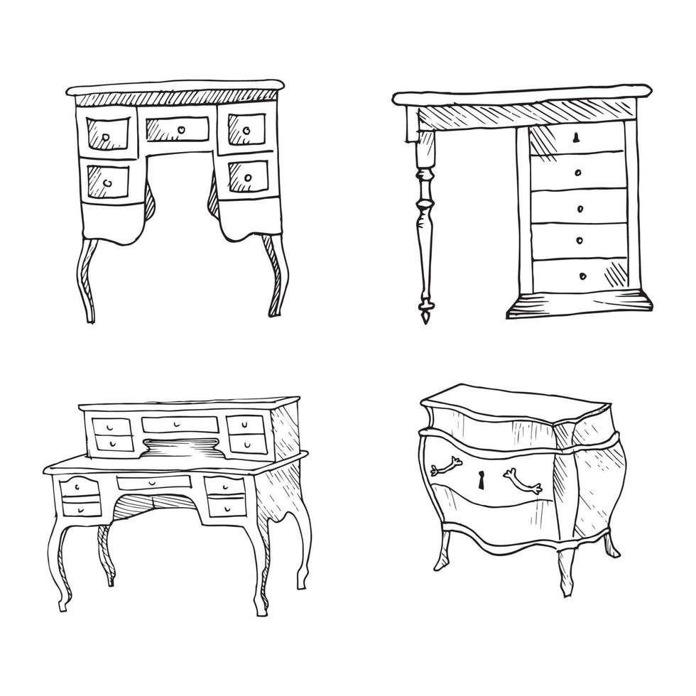 ilustrações de móveis antigos em estilo de tinta de arte vetor