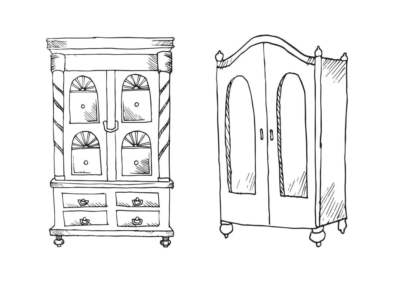 ilustrações de móveis antigos em estilo de tinta de arte vetor