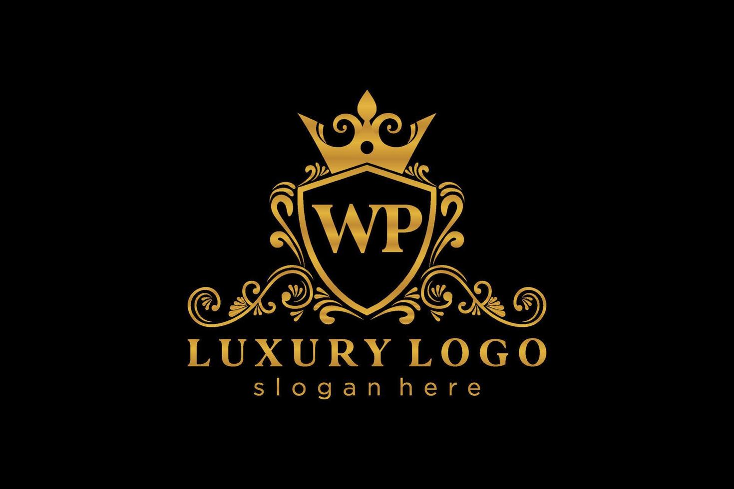 modelo de logotipo de luxo real de carta wp inicial em arte vetorial para restaurante, realeza, boutique, café, hotel, heráldica, joias, moda e outras ilustrações vetoriais. vetor