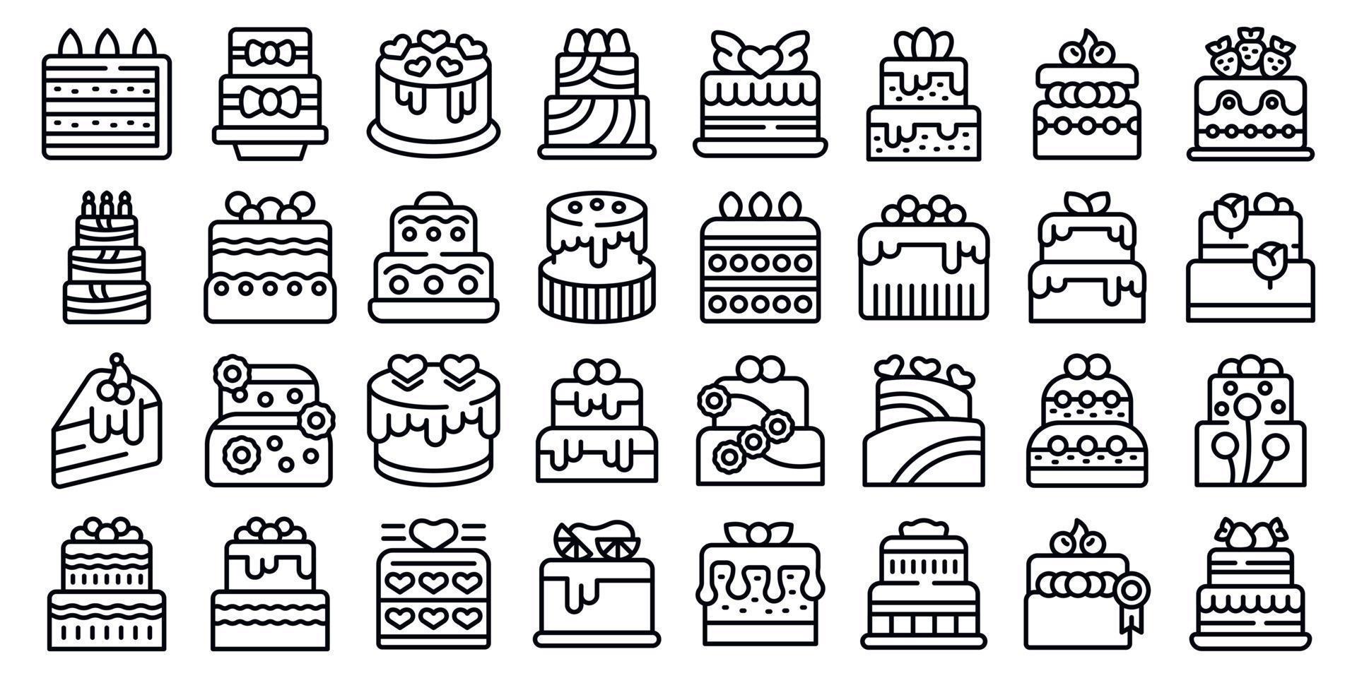 ícones de bolo de casamento definir vetor de contorno. data da padaria