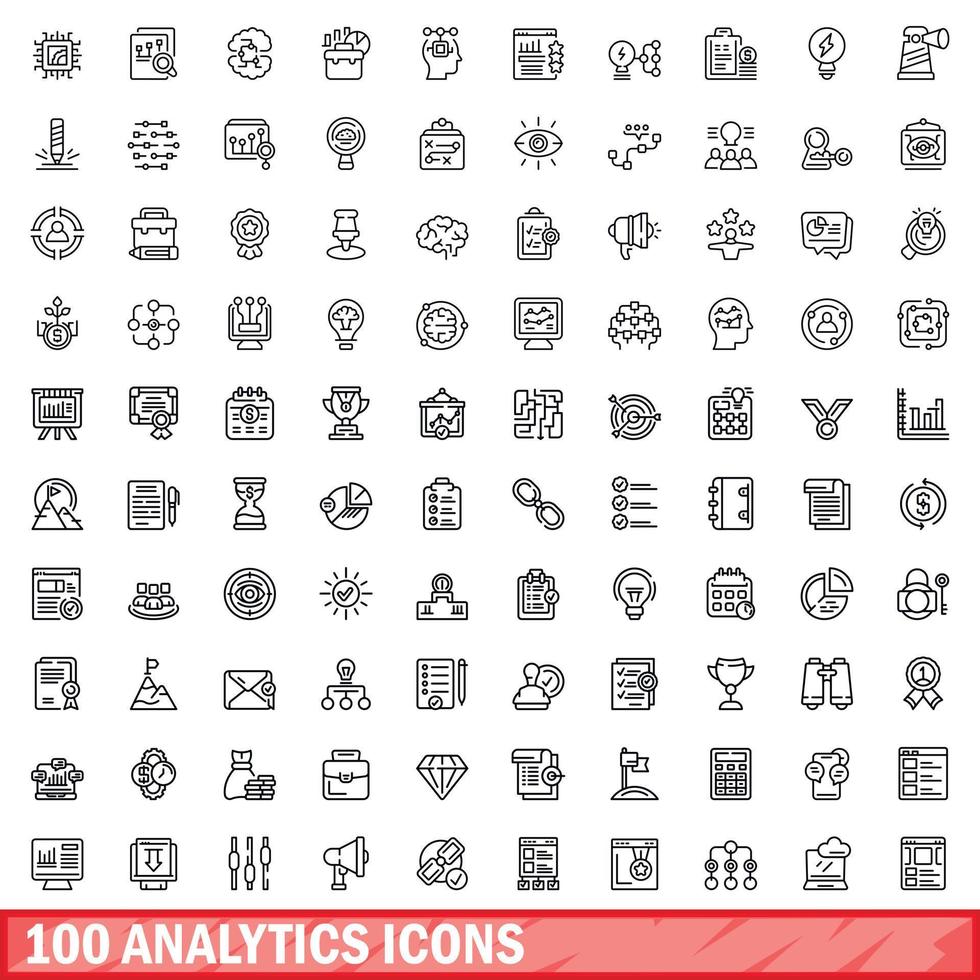 conjunto de 100 ícones de análise, estilo de estrutura de tópicos vetor