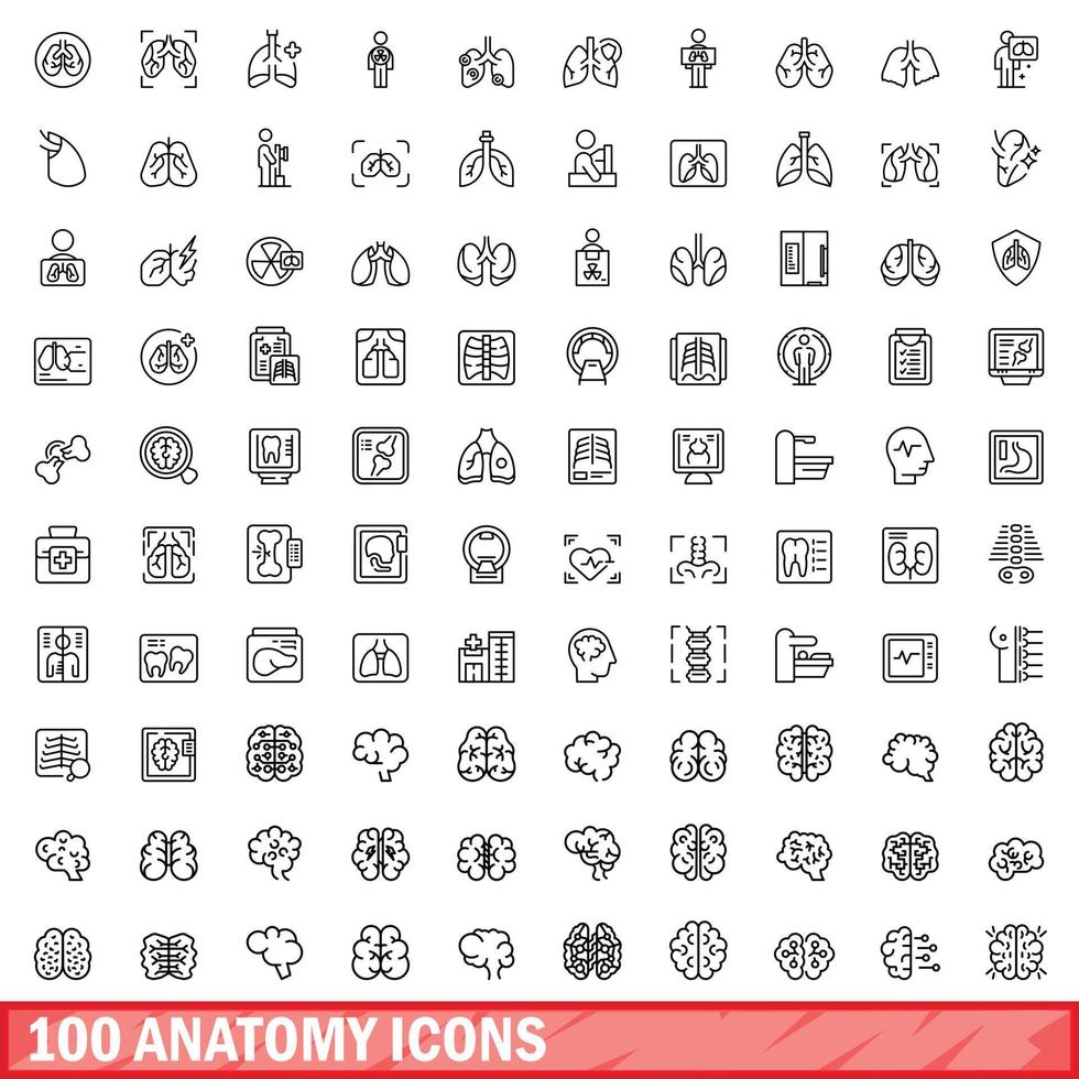 conjunto de 100 ícones de anatomia, estilo de contorno vetor