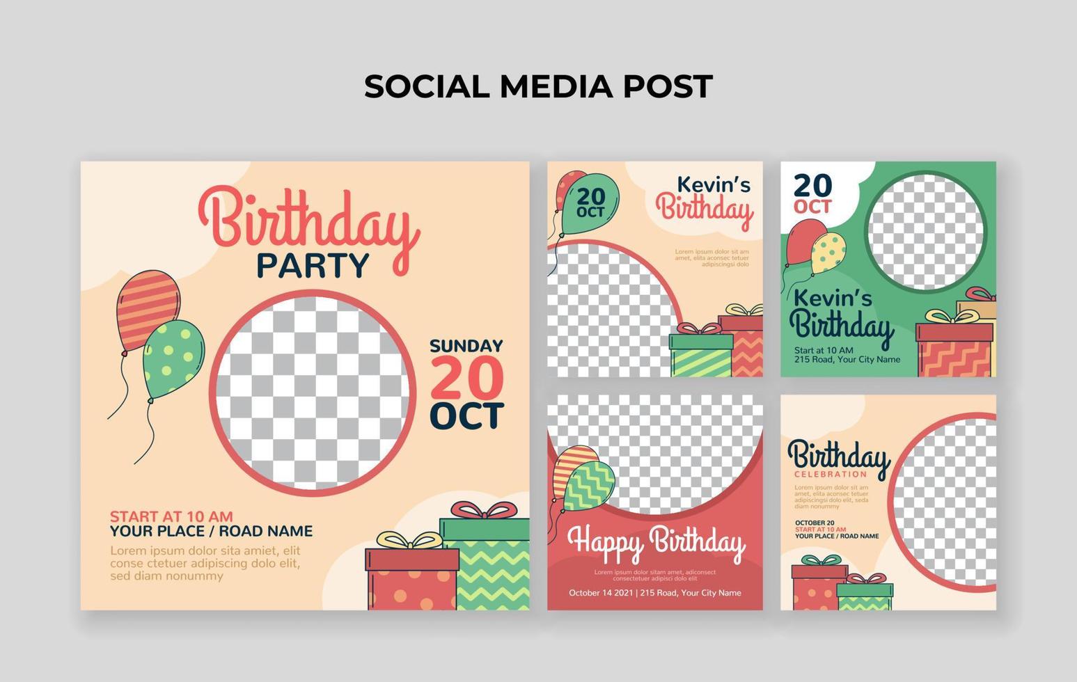 modelo de postagem de mídia social de festa de aniversário infantil. adequado para convite de aniversário infantil ou qualquer outro evento infantil vetor