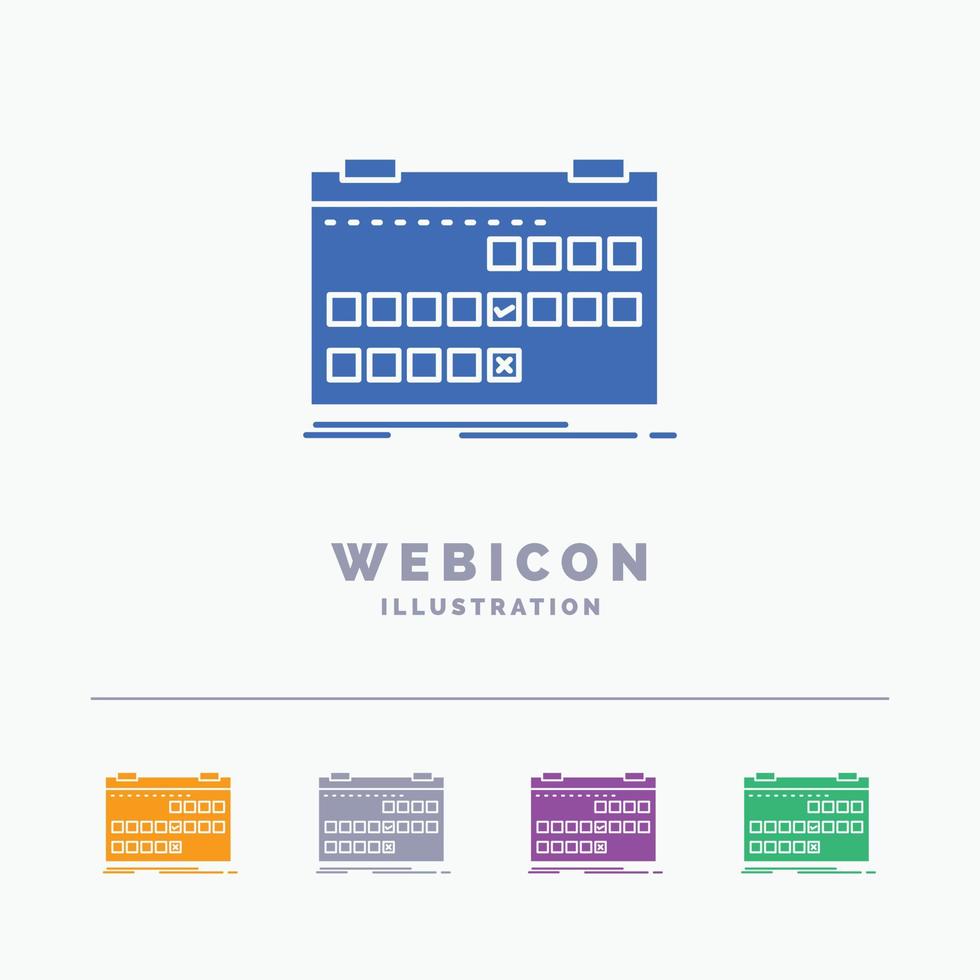 calendário. encontro. evento. liberar. agendar modelo de ícone de web glifo de 5 cores isolado no branco. ilustração vetorial vetor