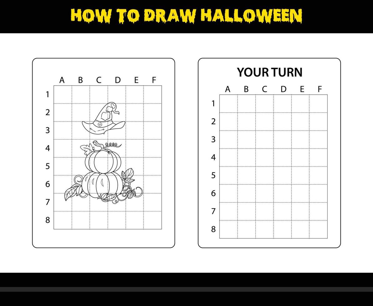 como desenhar halloween para crianças. página de colorir de habilidade de desenho de halloween para crianças. vetor