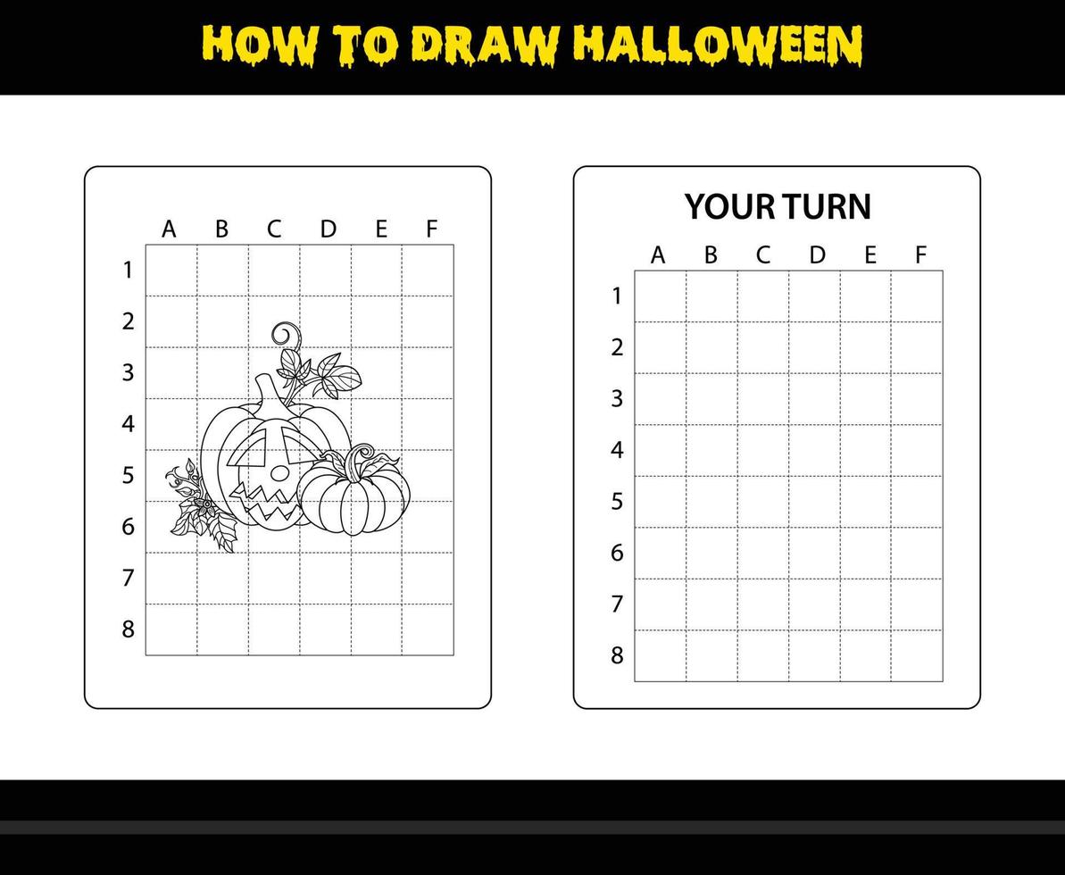 como desenhar halloween para crianças. página de colorir de habilidade de desenho de halloween para crianças. vetor