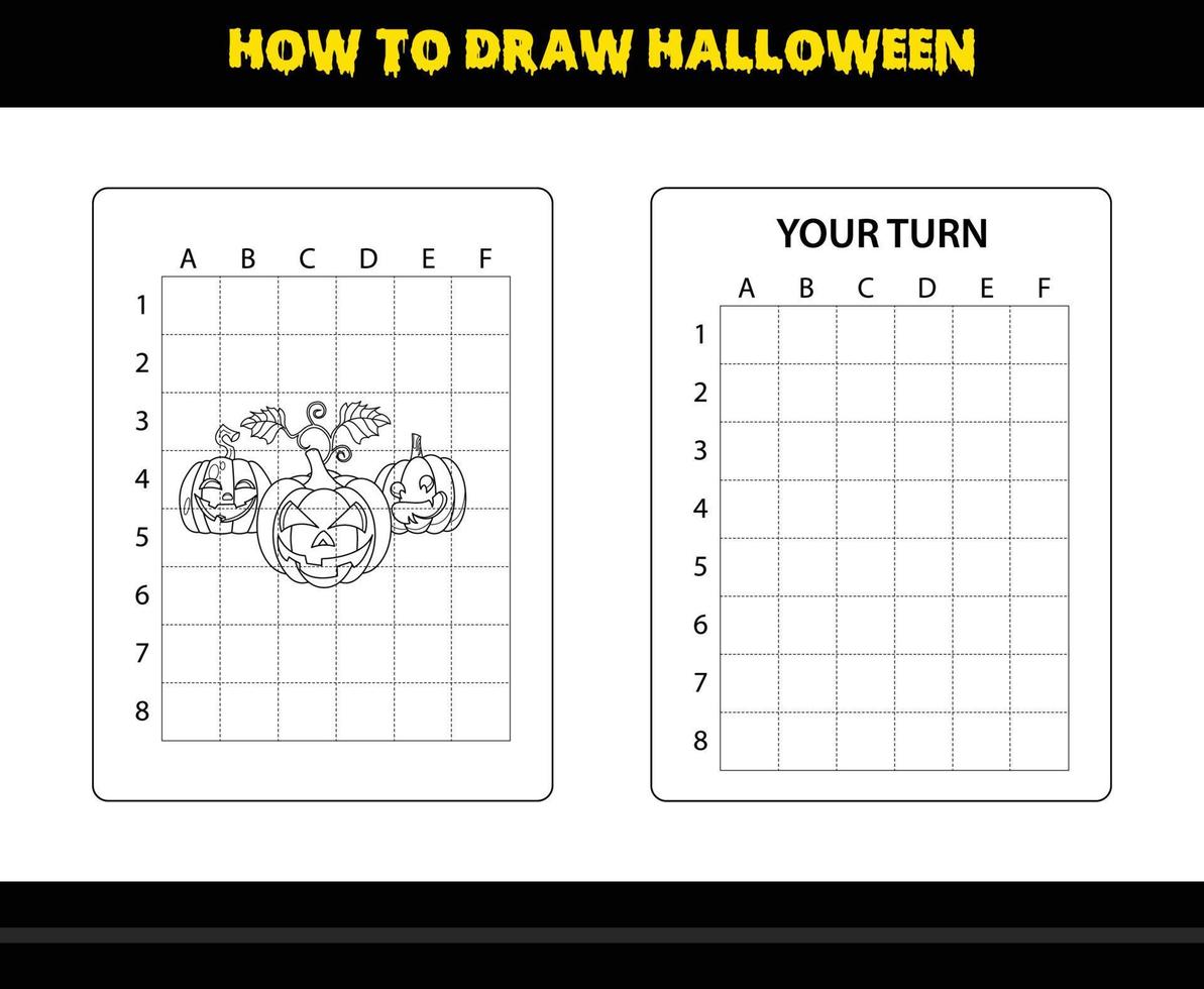 como desenhar halloween para crianças. página de colorir de habilidade de desenho de halloween para crianças. vetor