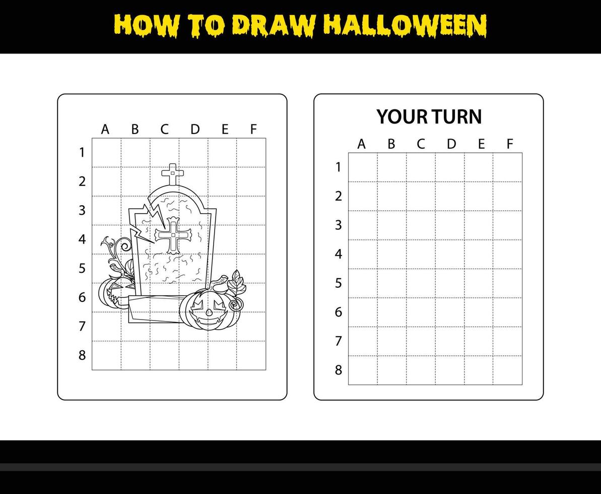 como desenhar halloween para crianças. página de colorir de habilidade de desenho de halloween para crianças. vetor