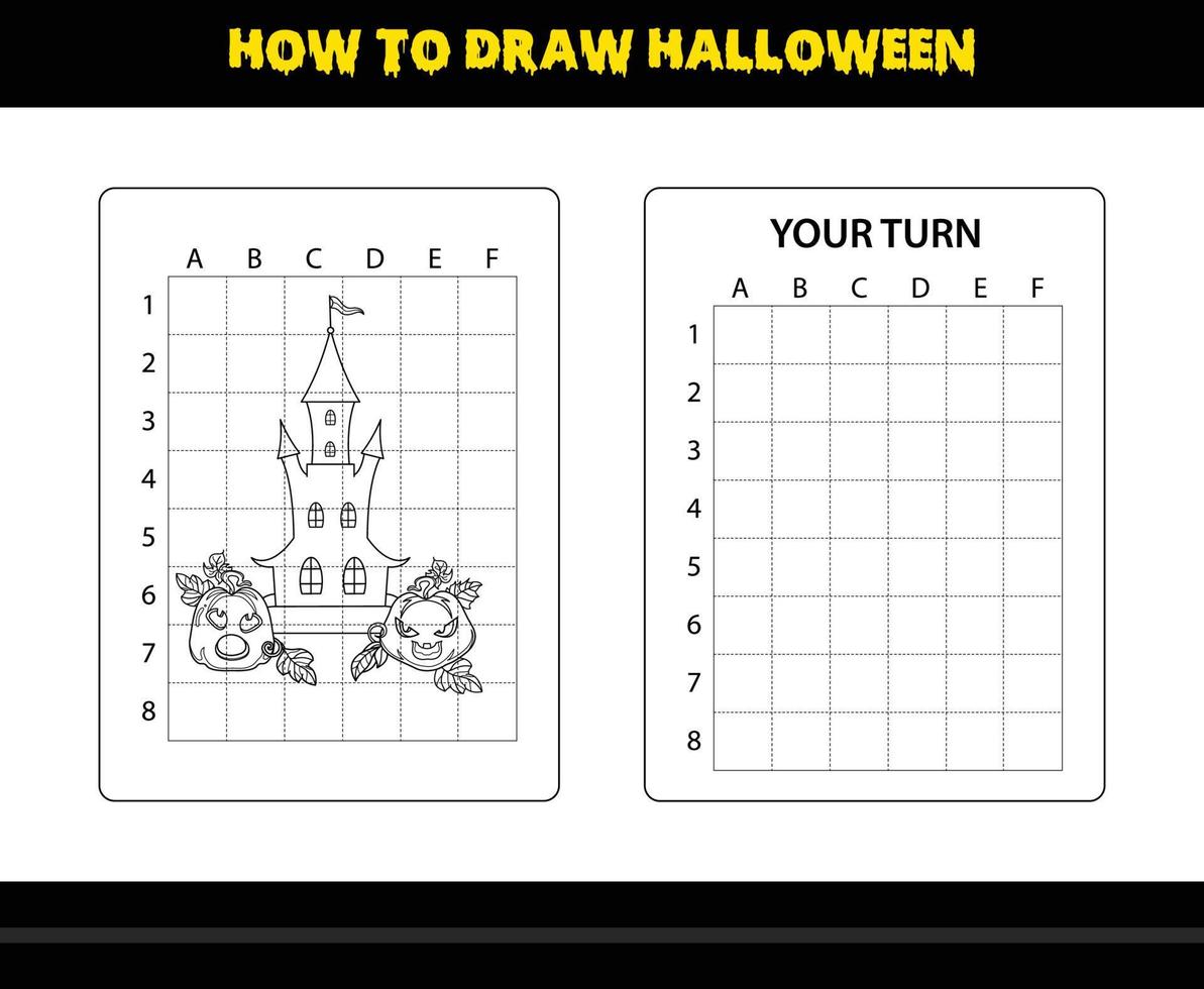 como desenhar halloween para crianças. página de colorir de habilidade de desenho de halloween para crianças. vetor