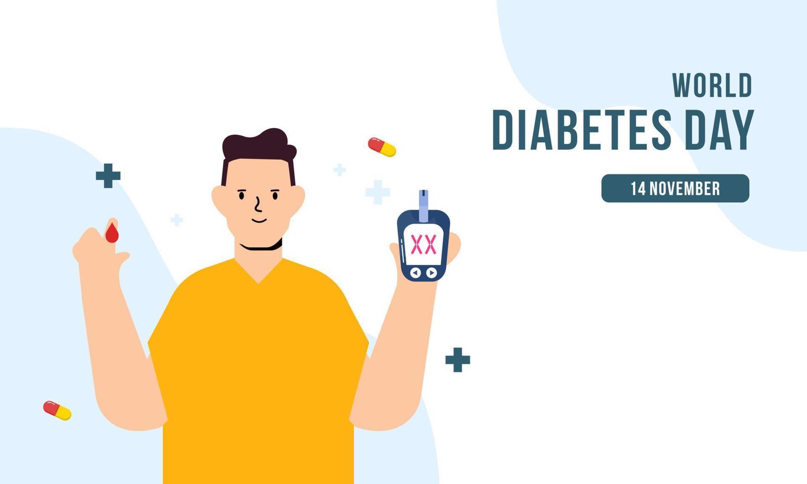 fundo do dia mundial do diabetes, medidor de teste de glicose no sangue e conceito de produção de insulina vetor