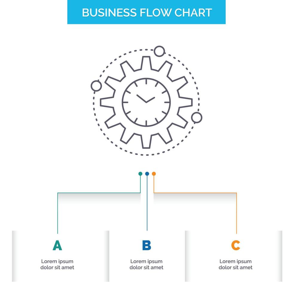 eficiência. gestão. em processamento. produtividade. design de fluxograma de negócios do projeto com 3 etapas. ícone de linha para lugar de modelo de plano de fundo de apresentação para texto vetor