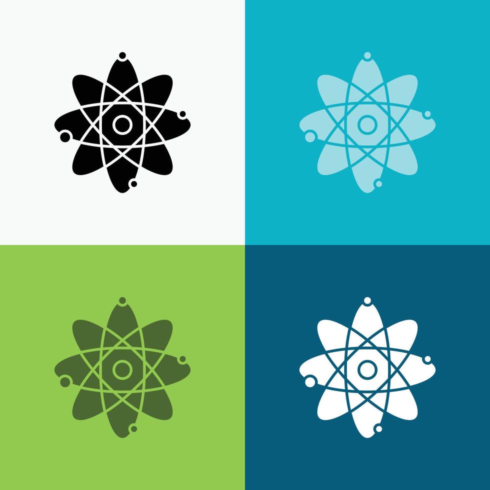átomo. nuclear. molécula. química. ícone de ciência sobre vários planos de fundo. design de estilo glifo. projetado para web e aplicativo. ilustração vetorial eps 10 vetor