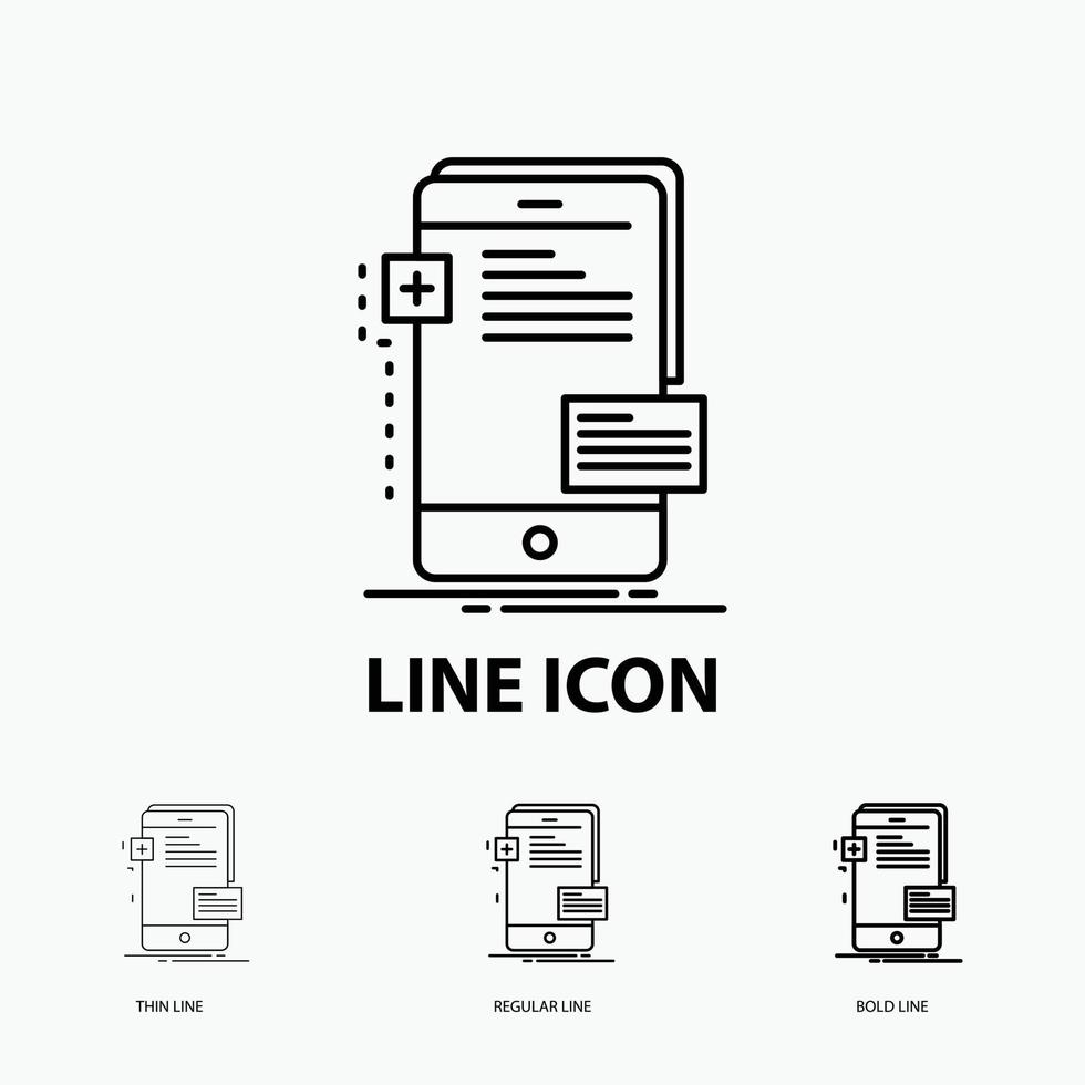 a parte dianteira. interface. Móvel. telefone. ícone do desenvolvedor em fino. estilo de linha regular e ousado. ilustração vetorial vetor