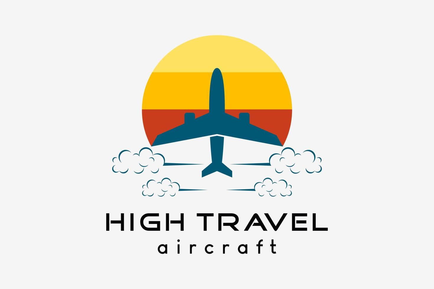 design de logotipo de avião, ilustração vetorial de viagens de negócios de turismo. ícone de avião com sol ou lua em conceito criativo vetor