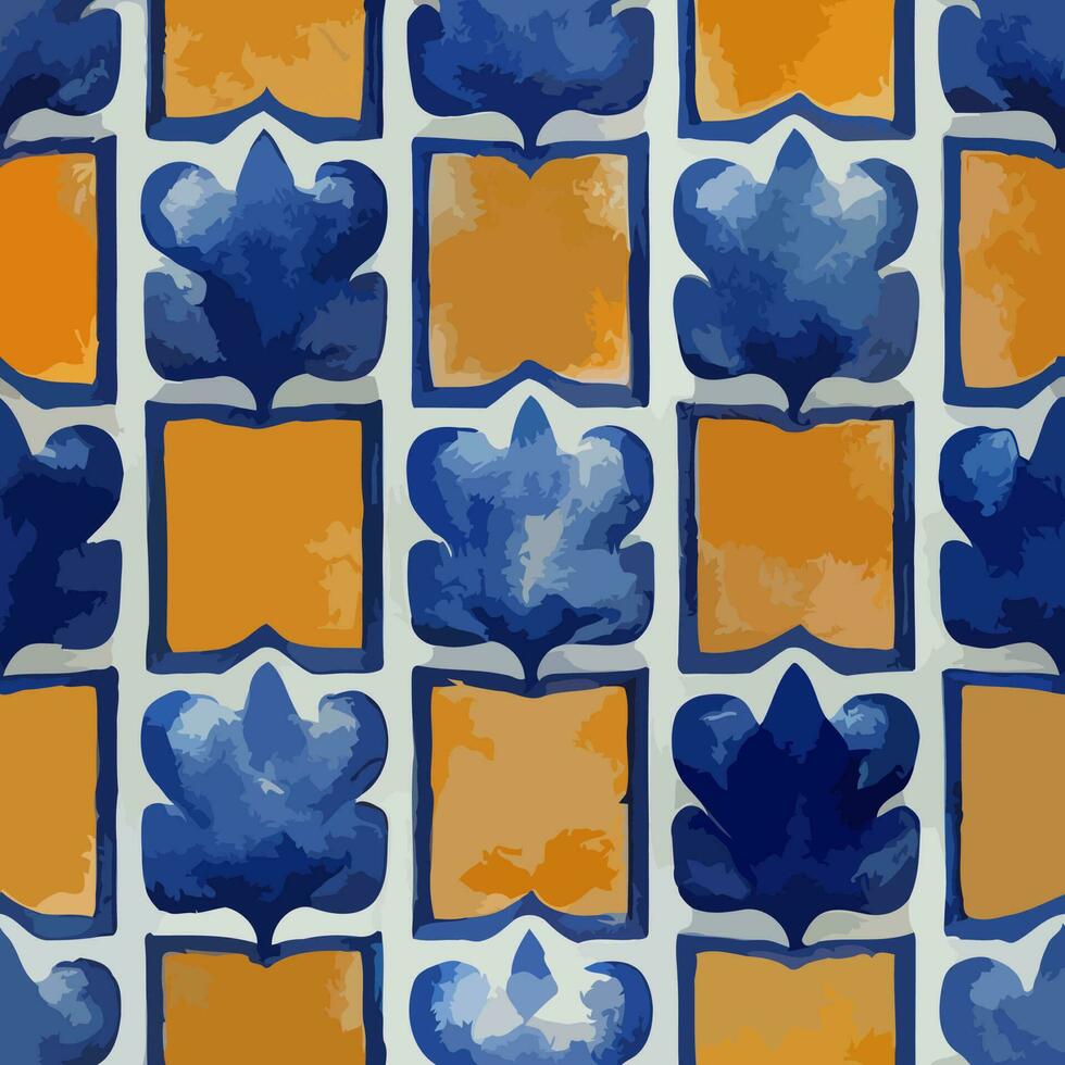 gráfico de ilustração do padrão de azulejo português com flor de porcelana cerâmica floral azul e branco perfeito para scrapbooking, papel de parede, fundo da web vetor