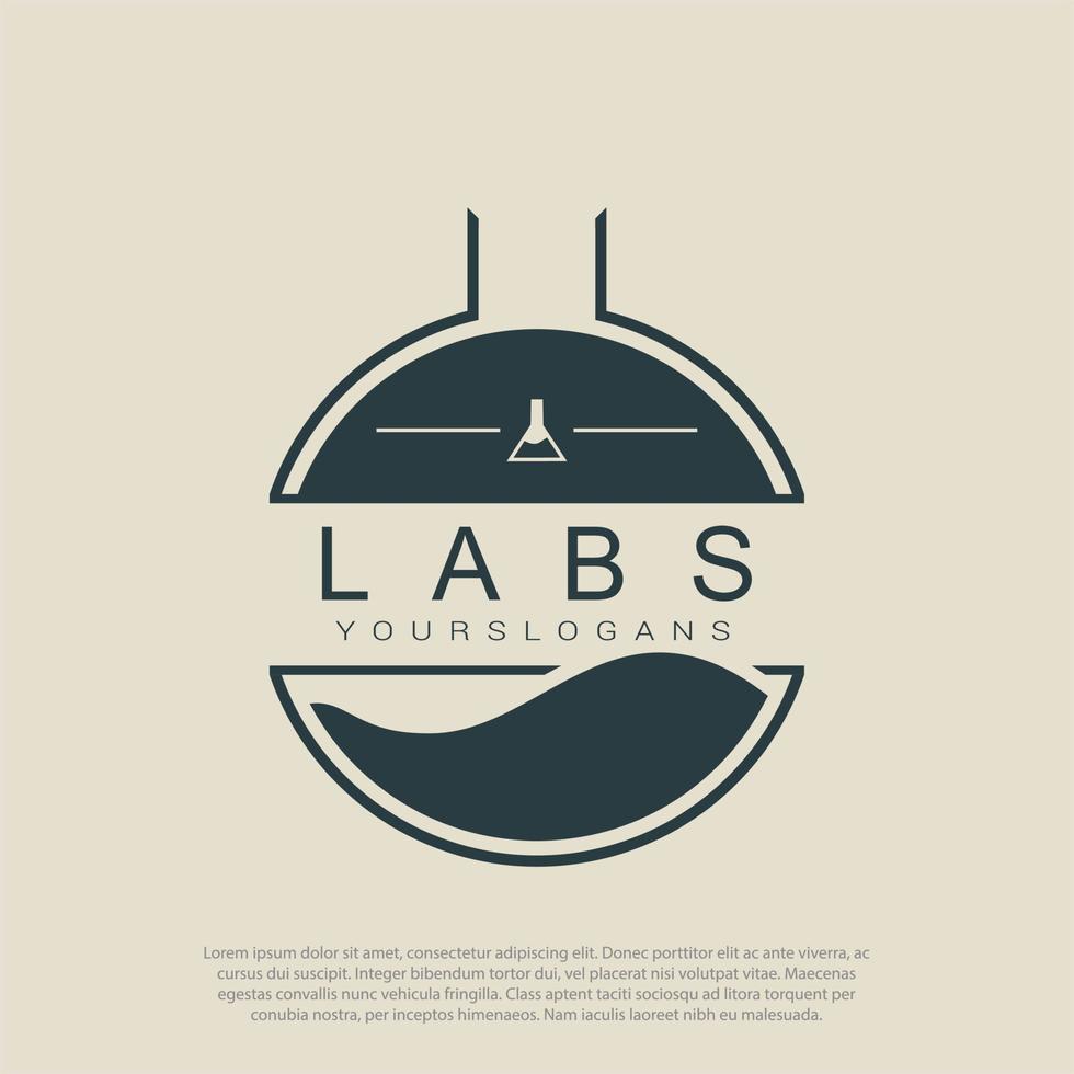 garrafa de laboratórios de crachá simples retrô moderno para laboratórios, laboratório ou vetor de design de logotipo químico