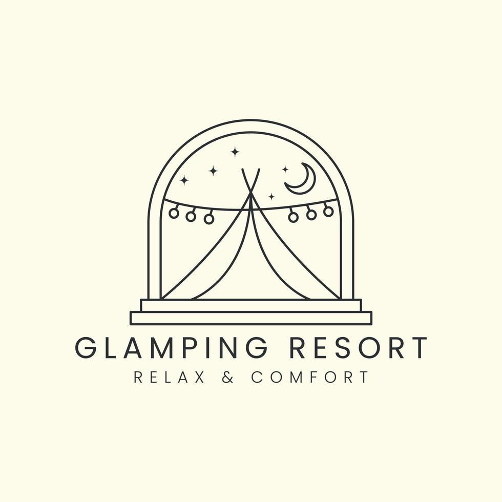 glamping com design de ilustração de modelo de logotipo de vetor de arte de linha de emblema, camping, conceito de logotipo de barraca