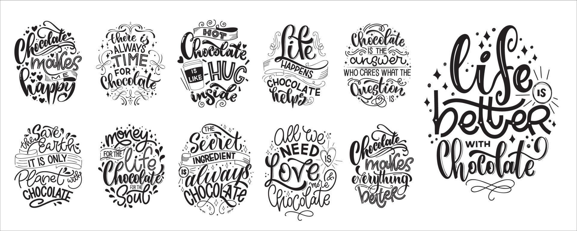 conjunto de citações de letras de mão de chocolate. vetor