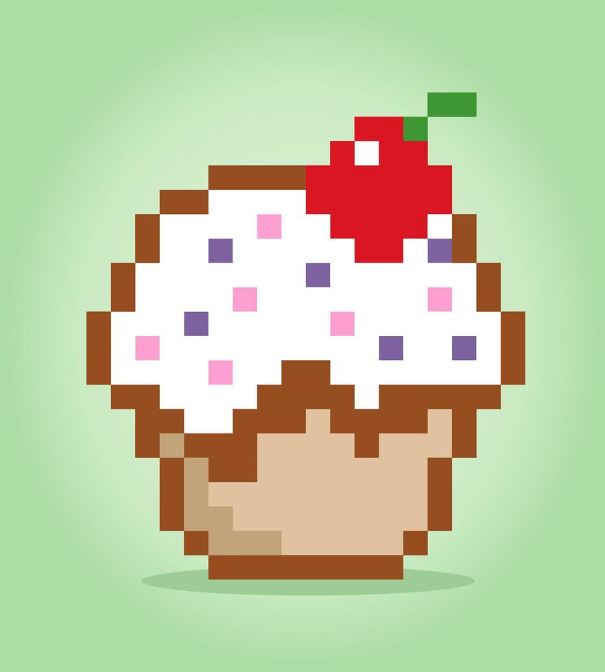 pixel cupcake de 8 bits. pratos de comida em ilustrações vetoriais. vetor