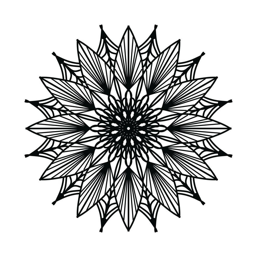 mandala preta, fundo de design de mandala ornamental de luxo, design de mandala, design de papel de parede de arte de livro de colorir padrão de mandala, padrão de azulejos, cartão de felicitações, mandala preto e branco vetor