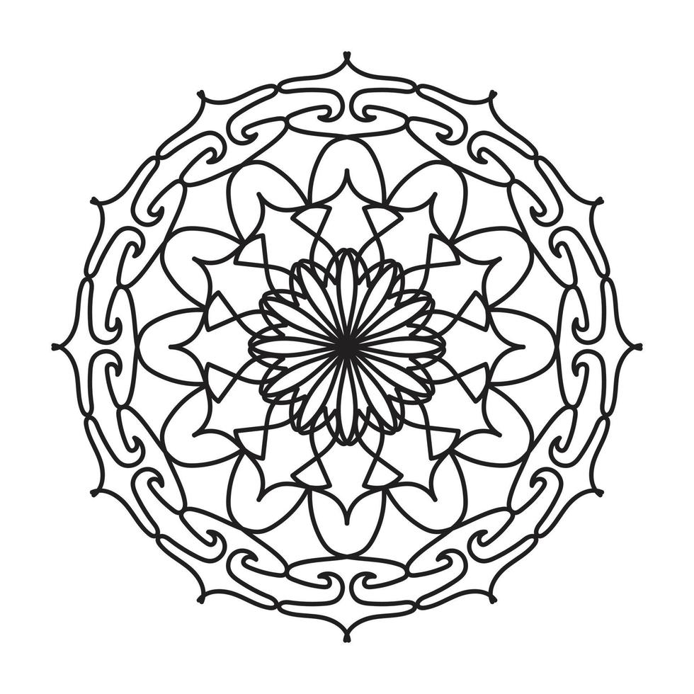 mandala preta, fundo de design de mandala ornamental de luxo, design de mandala, design de papel de parede de arte de livro de colorir padrão de mandala, padrão de azulejos, cartão de felicitações, mandala preto e branco vetor