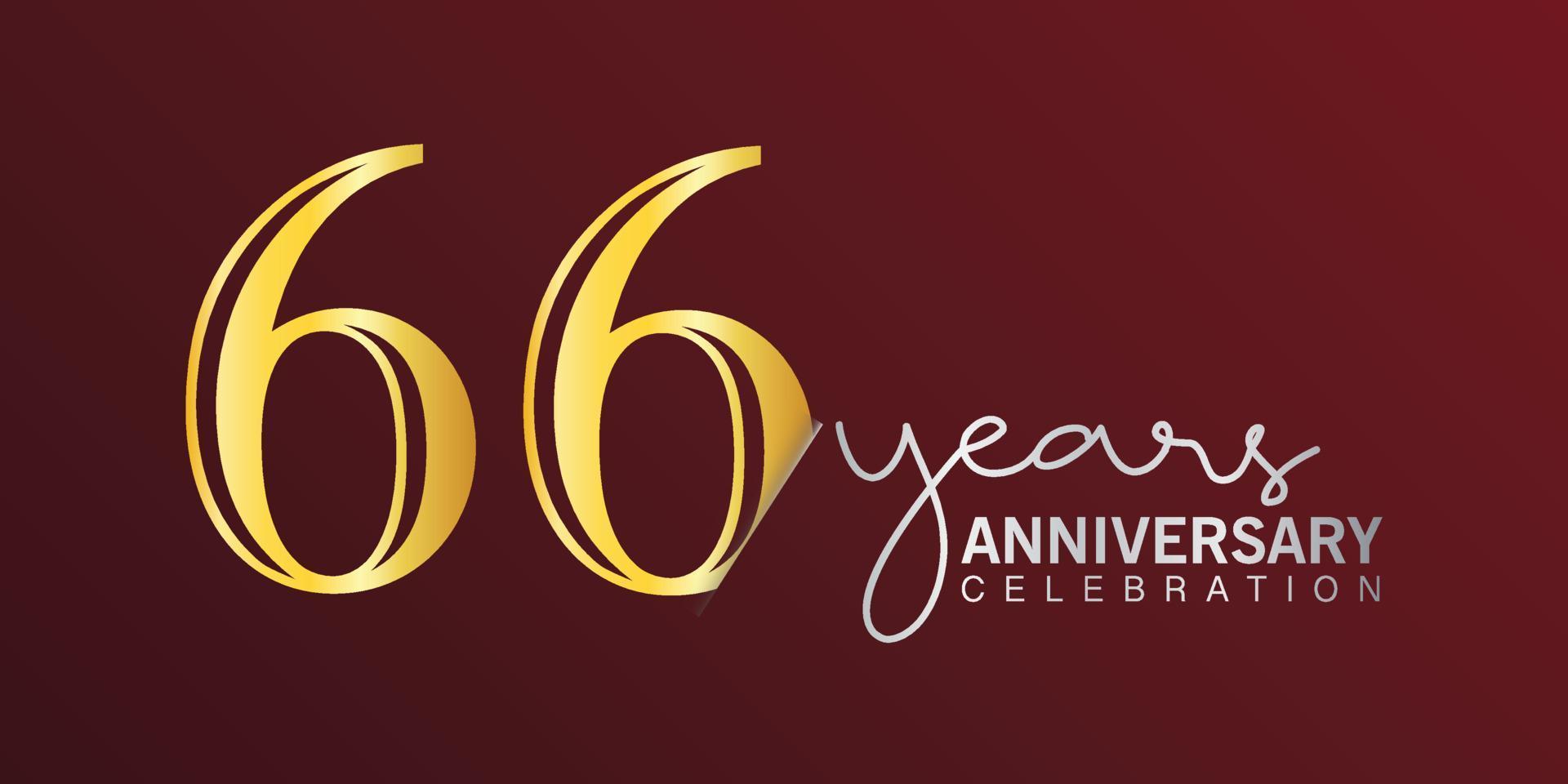 66º aniversário celebração logotipo número cor de ouro com fundo de cor vermelha. aniversário de vetor para celebração, cartão de convite e cartão de felicitações