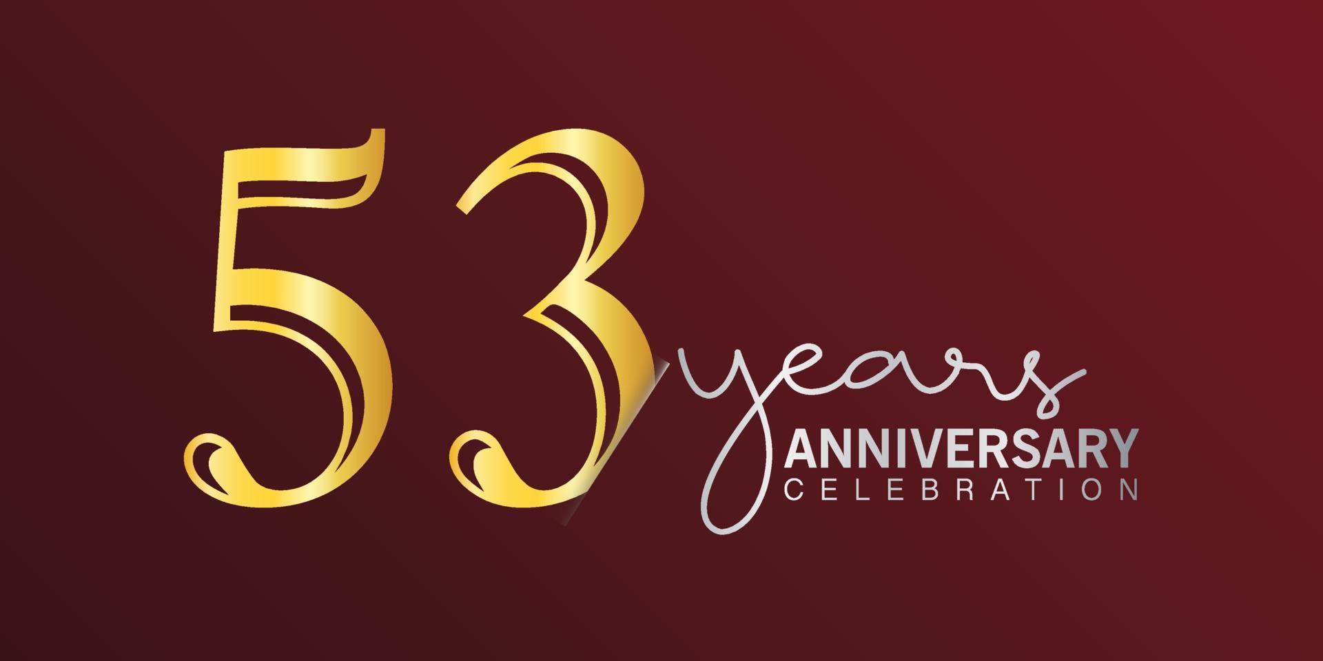 53º aniversário celebração logotipo número cor de ouro com fundo de cor vermelha. aniversário de vetor para celebração, cartão de convite e cartão de felicitações