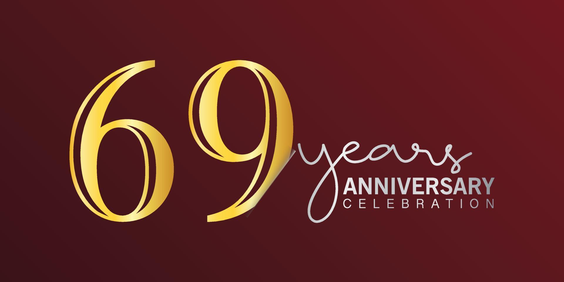69º aniversário celebração logotipo número cor de ouro com fundo de cor vermelha. aniversário de vetor para celebração, cartão de convite e cartão de felicitações